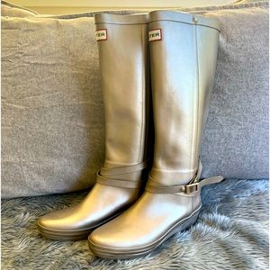 Hunter Boots Silver Tall Wedges